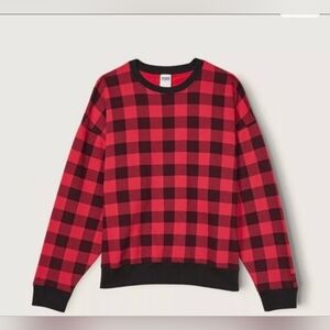 Vs Pink Xl Fleece Crewneck Plaid Sweatshirt